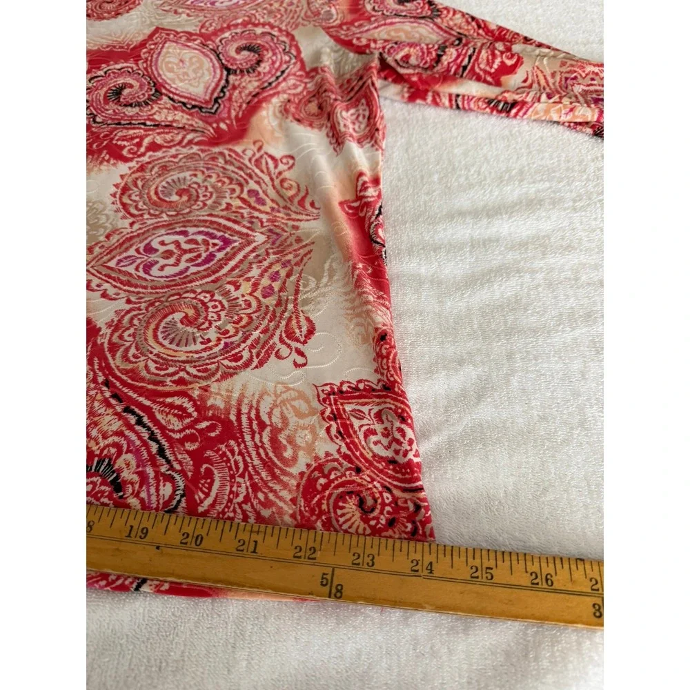 JM Collection Woman Red Paisley 3/4 Sleeve Scoop Neck Top Blouse 1X - Picture 5 of 10